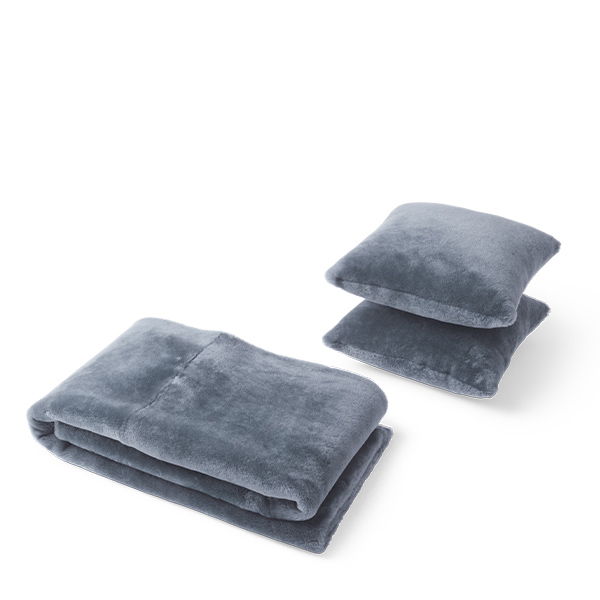 Plaid and sheepskin cushions set